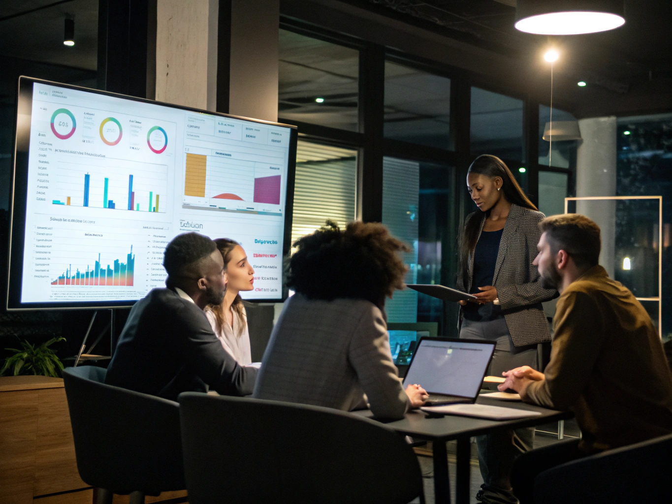 Executive team analyzing accelerated sales growth and deals