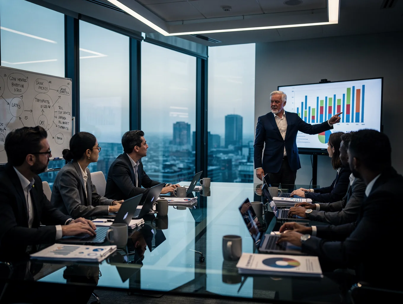 Leadership team reviewing M&A diligence data and security controls